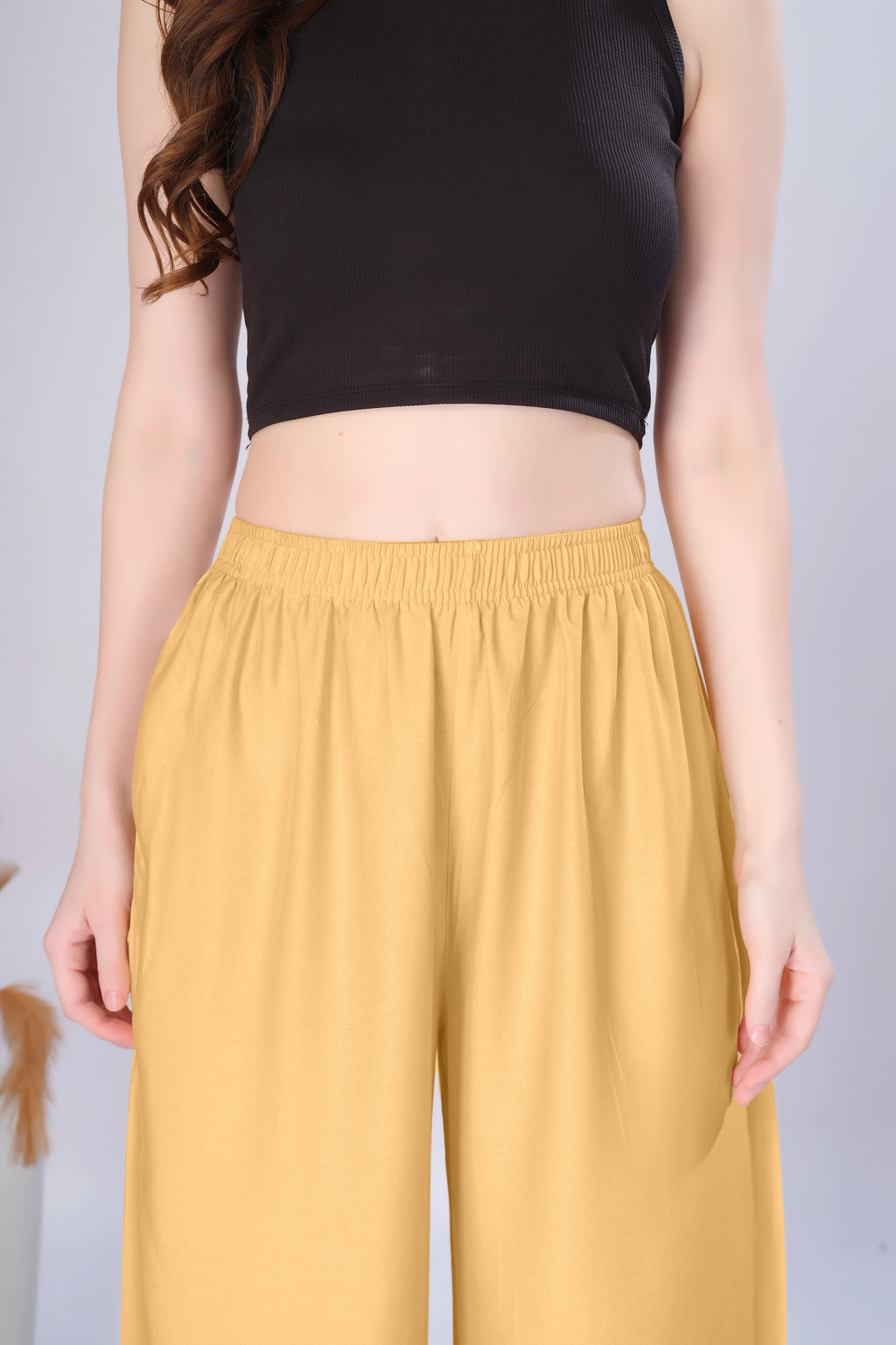 Flared Light Beige Palazzo Pants With Pocket