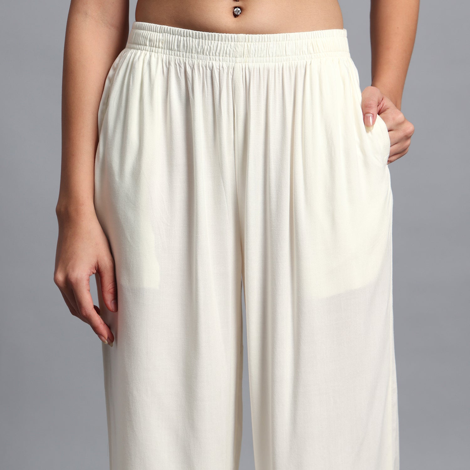 Cream Straight Palazzo Pants