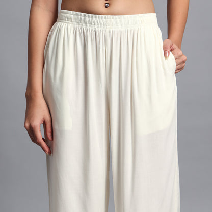 Cream Straight Palazzo Pants
