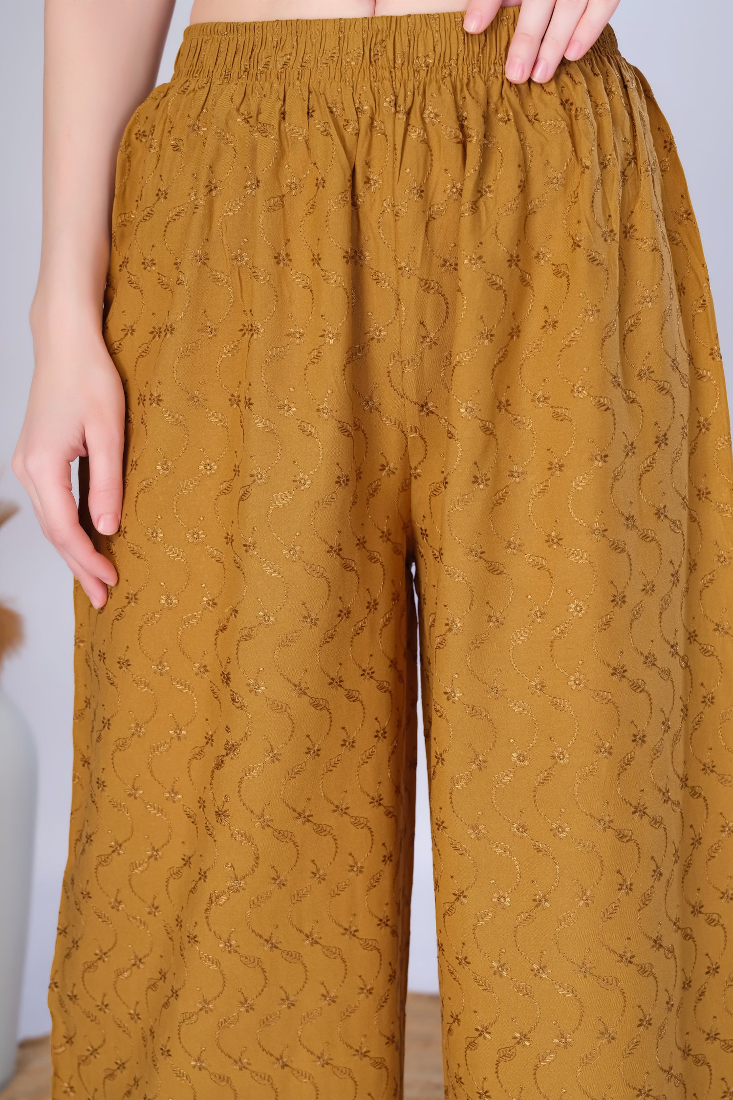 Gold (Embroidered) Palazzo Pant