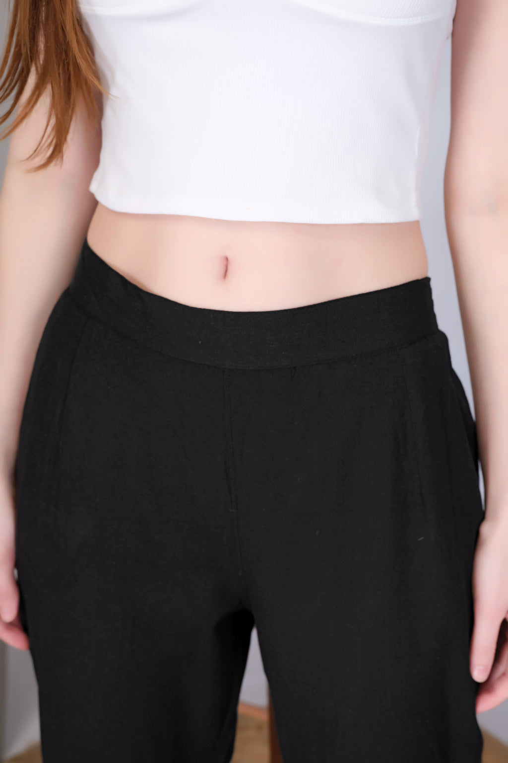 Black Slim Fit Cotton Pants With Silver Lace Hem