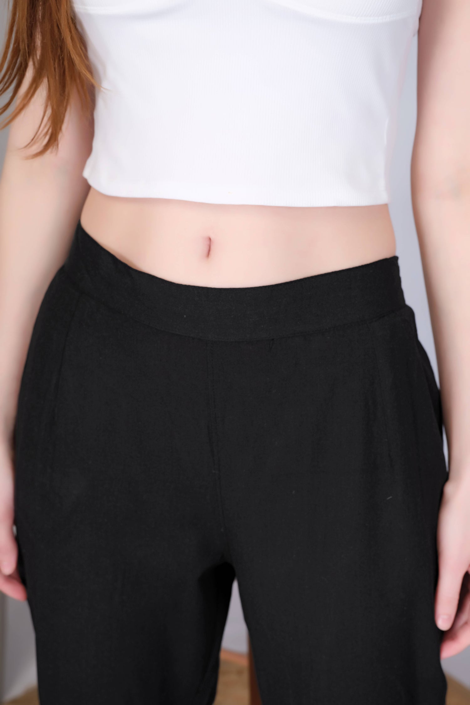 Black Slim Fit Cotton Pants With Silver Lace Hem