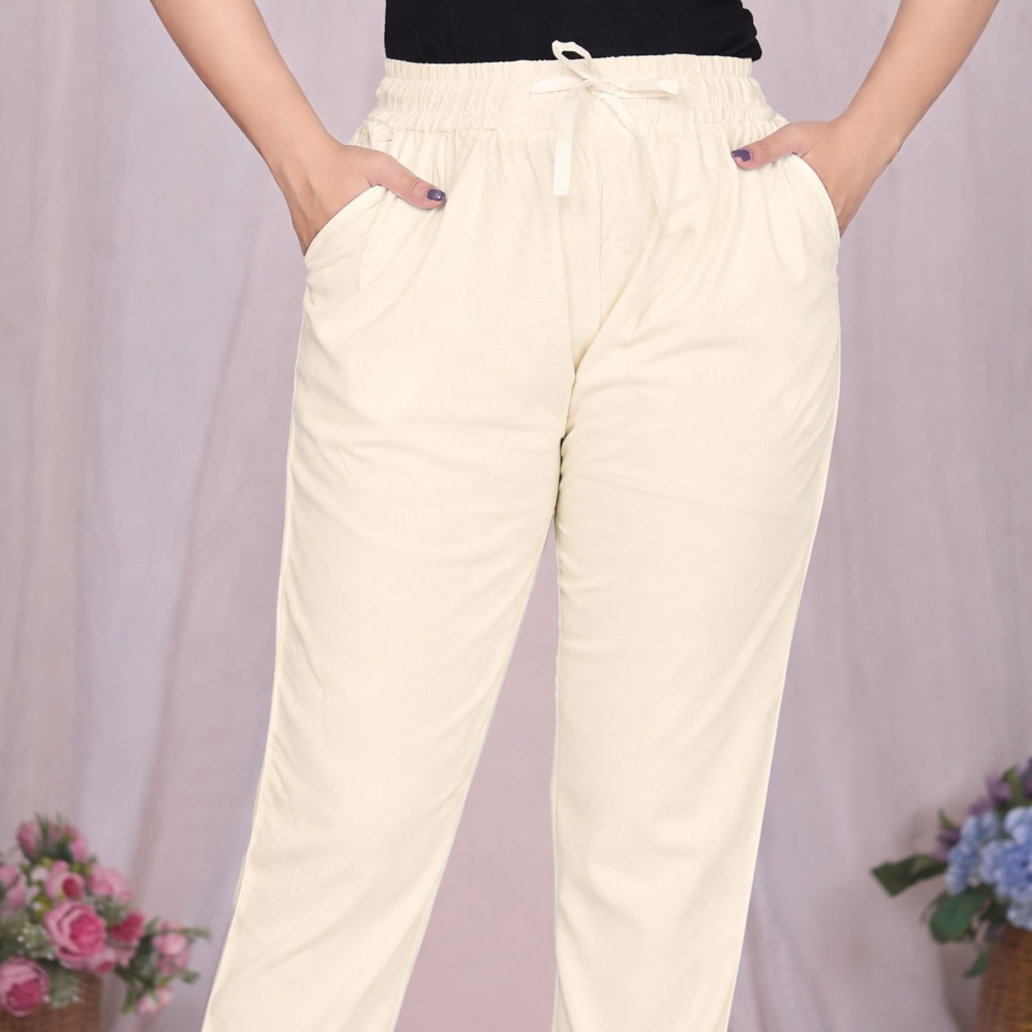 Plus Size Slim Fit Mid-Rise Cream Narrow Pant