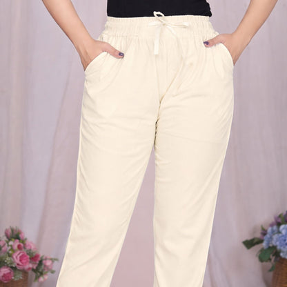 Plus Size Slim Fit Mid-Rise Cream Narrow Pant