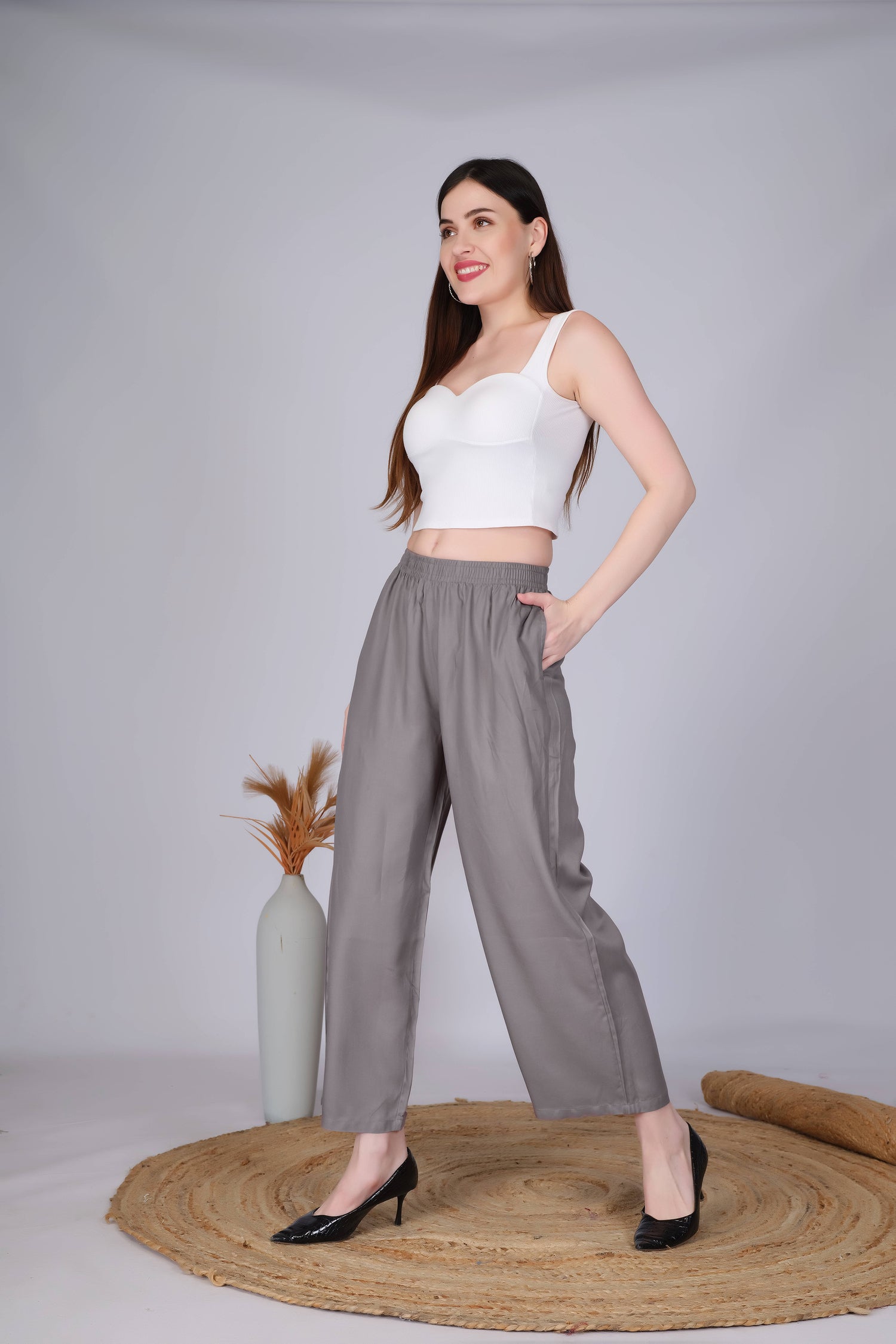 Grey Straight Palazzo Pants