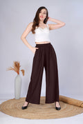 Flared Brown Palazzo Pants With Pocket