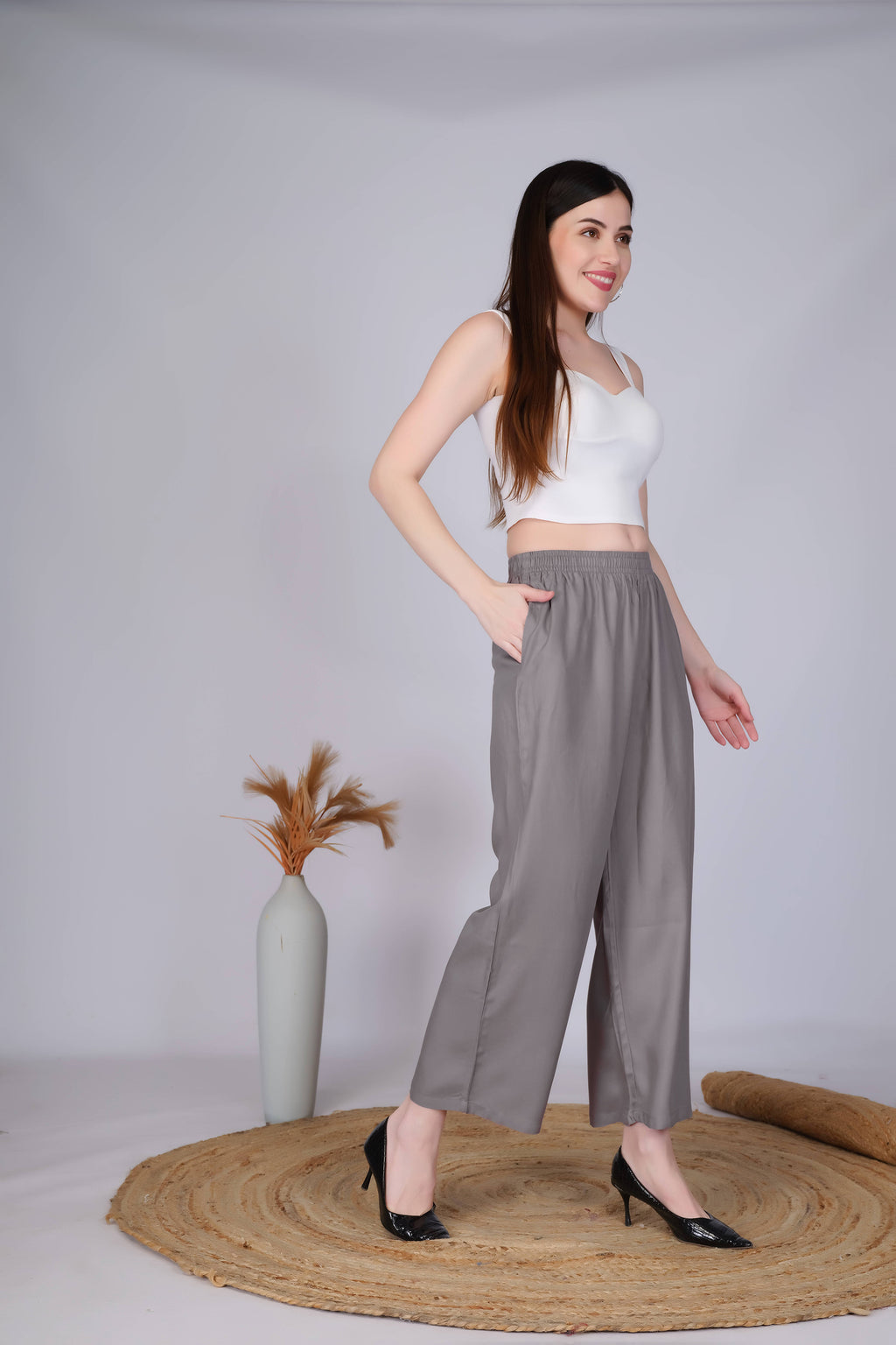 Grey Straight Palazzo Pants