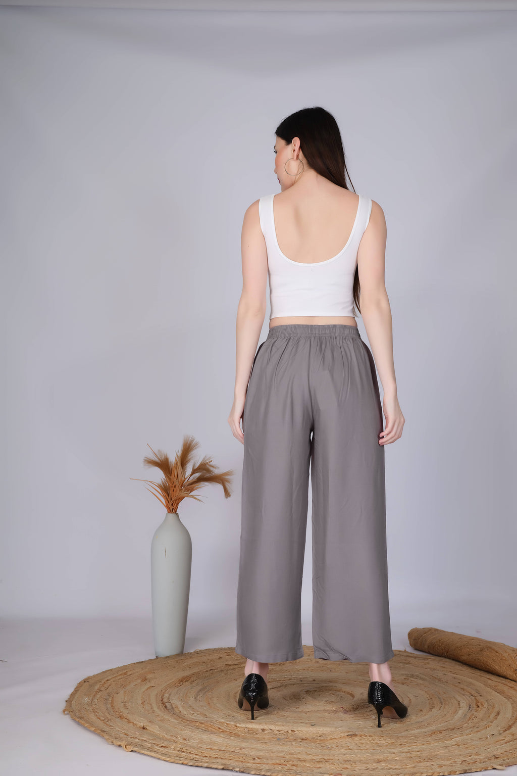 Grey Straight Palazzo Pants