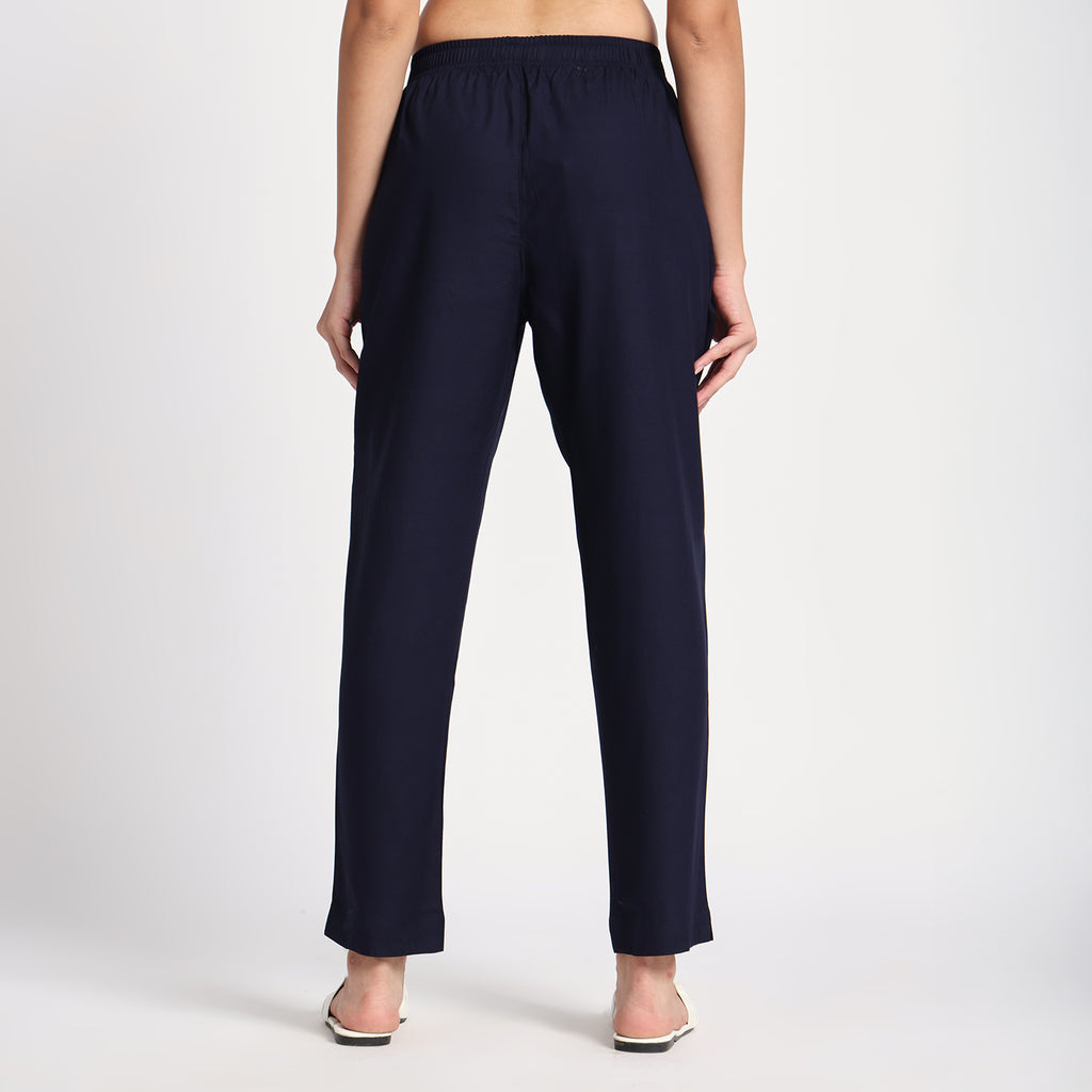 Slim Fit Mid-Rise Navy Blue Narrow Pant