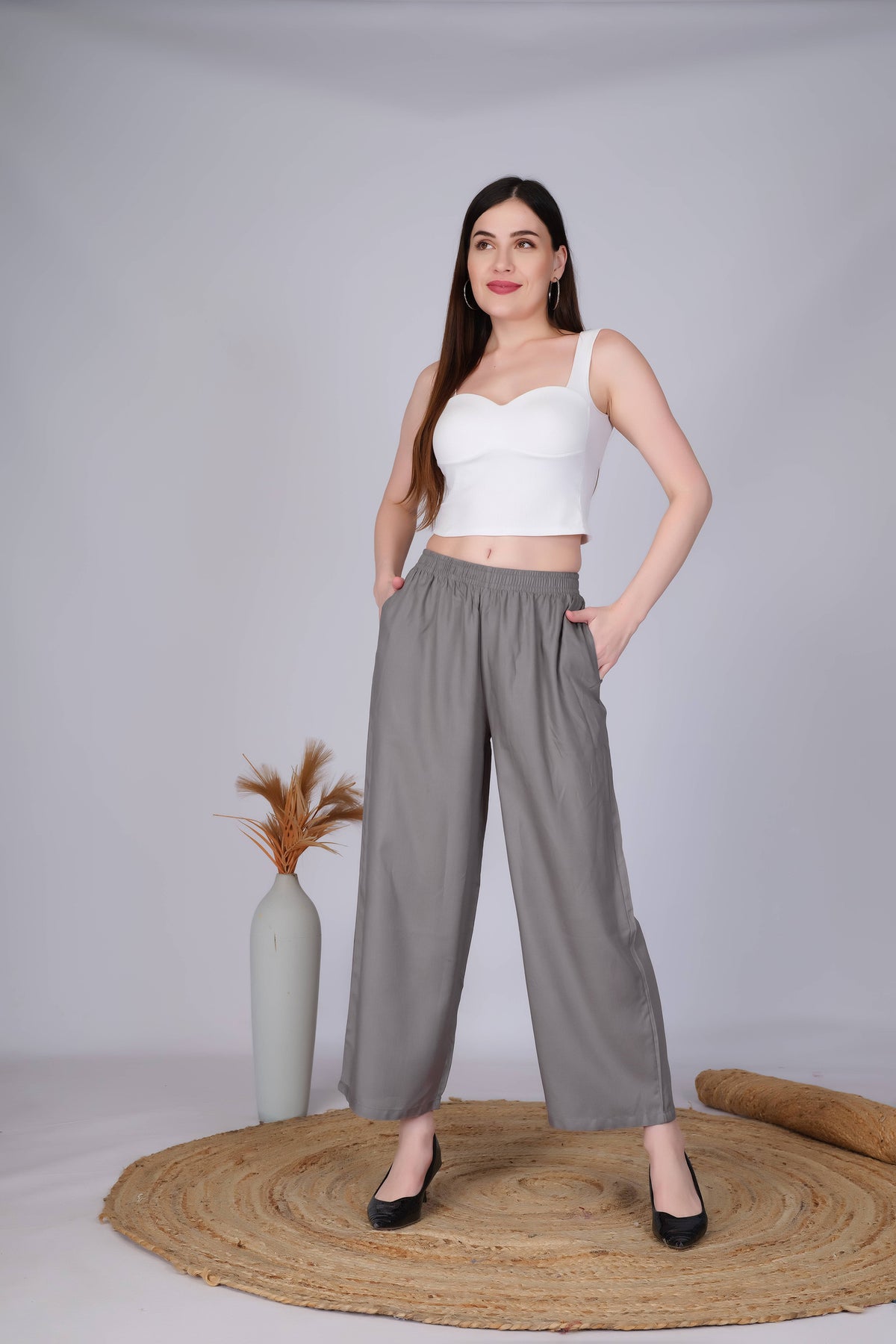 Grey Straight Palazzo for Women