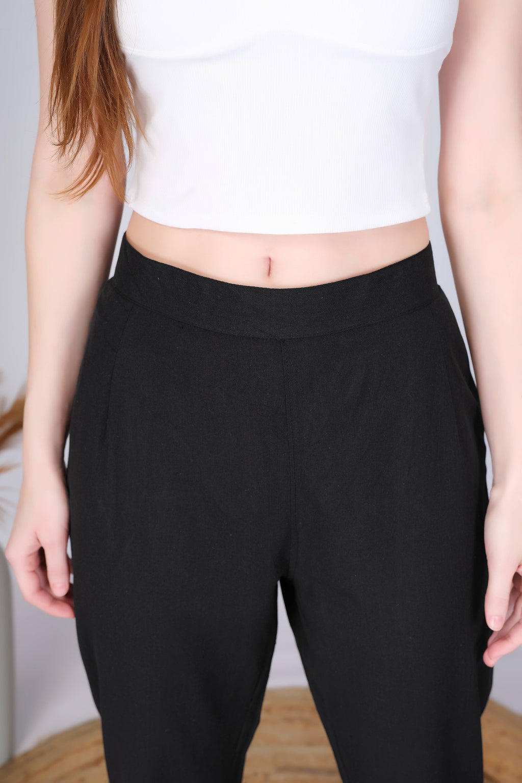 Black Slim Fit Cotton Pants With Gold Lace Hem
