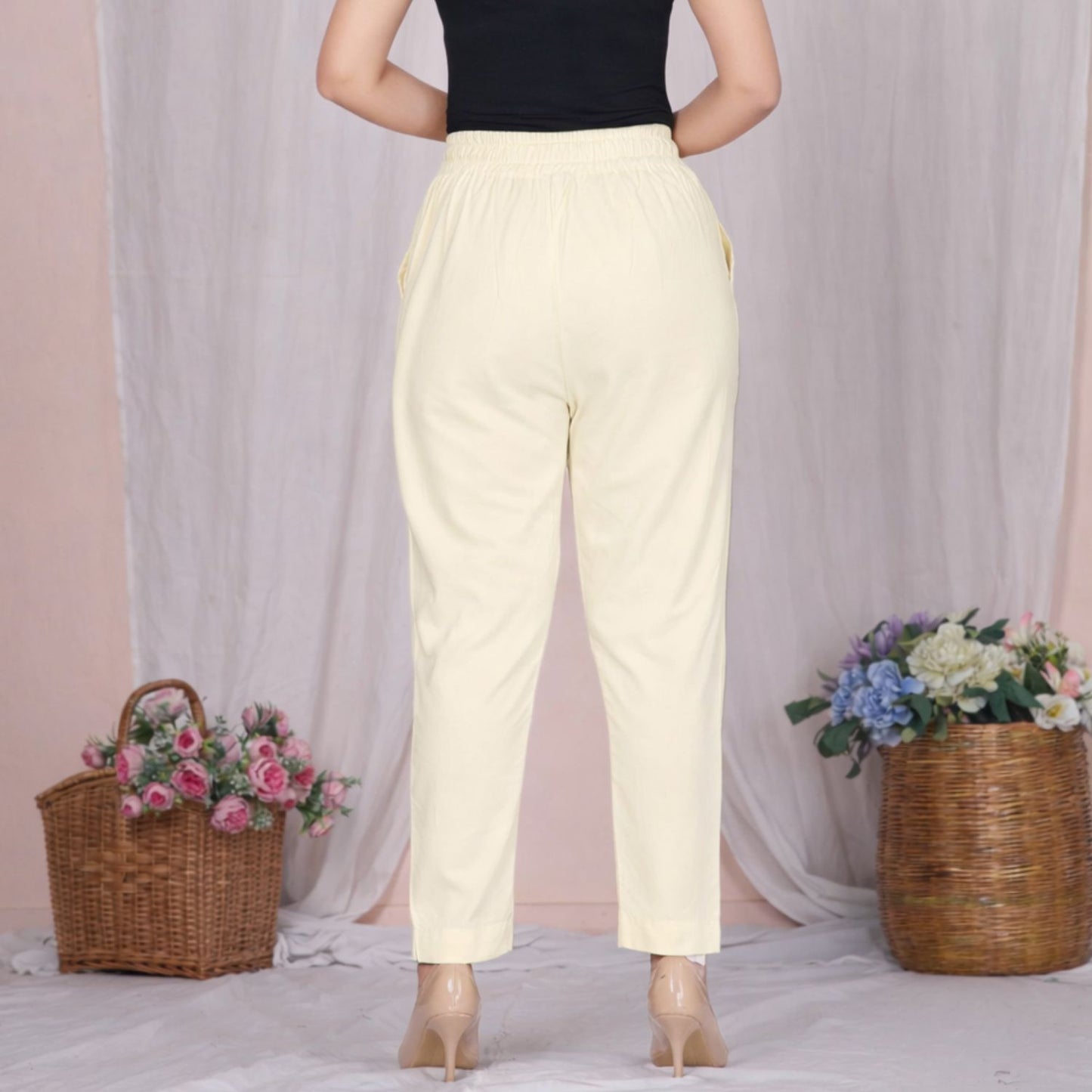 Plus Size Slim Fit Mid-Rise Cream Narrow Pant