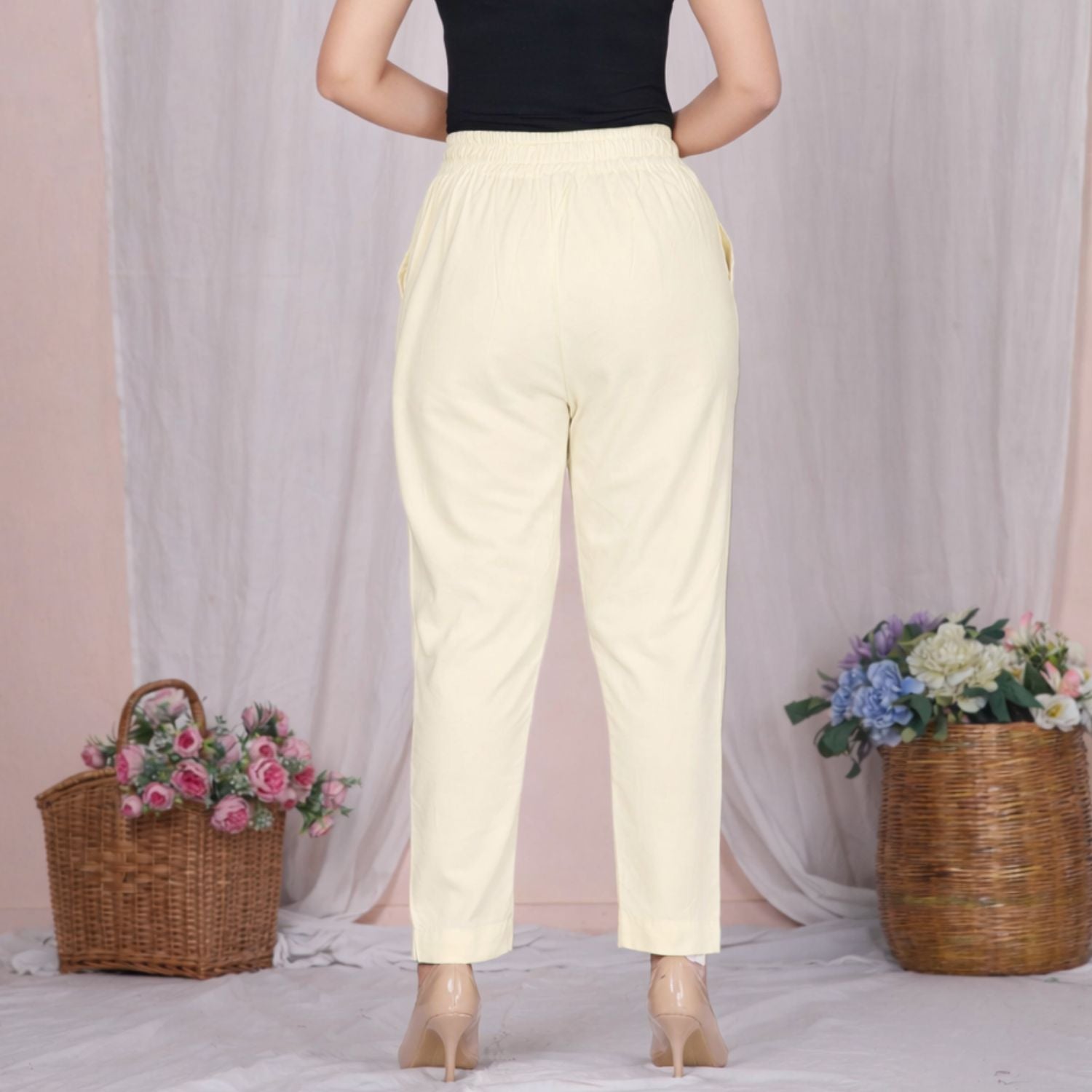 Plus Size Slim Fit Mid-Rise Cream Narrow Pant