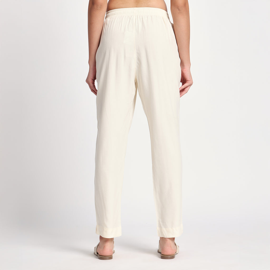 Slim Fit Mid-Rise Cream Narrow Pant