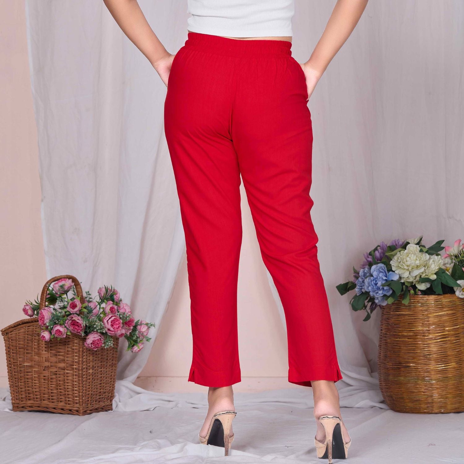 Plus Size Slim Fit Mid-Rise Red Narrow Pant