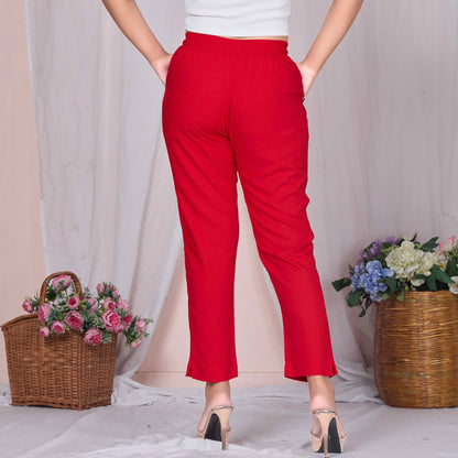 Plus Size Slim Fit Mid-Rise Red Narrow Pant