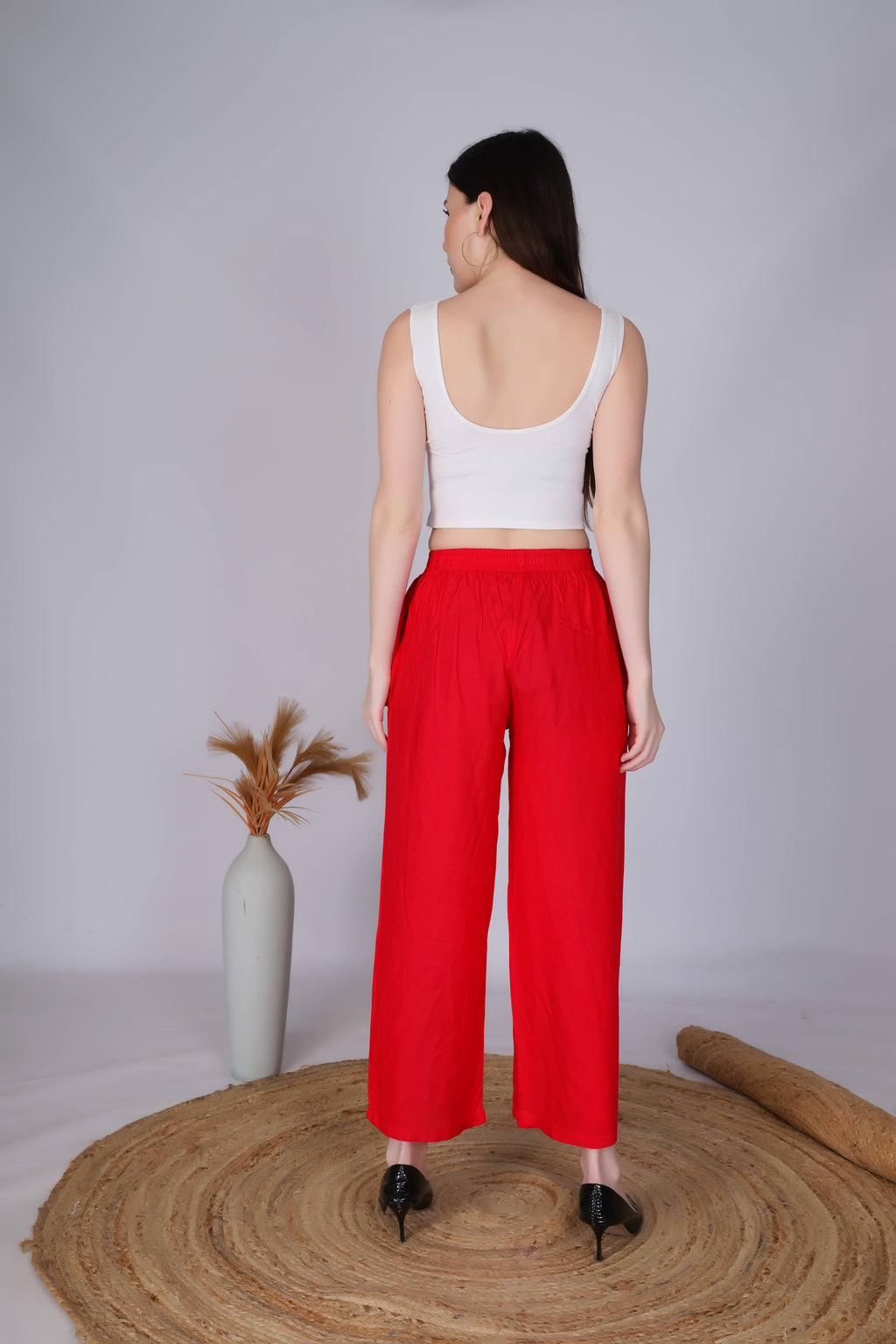 Red Straight Palazzo Pants