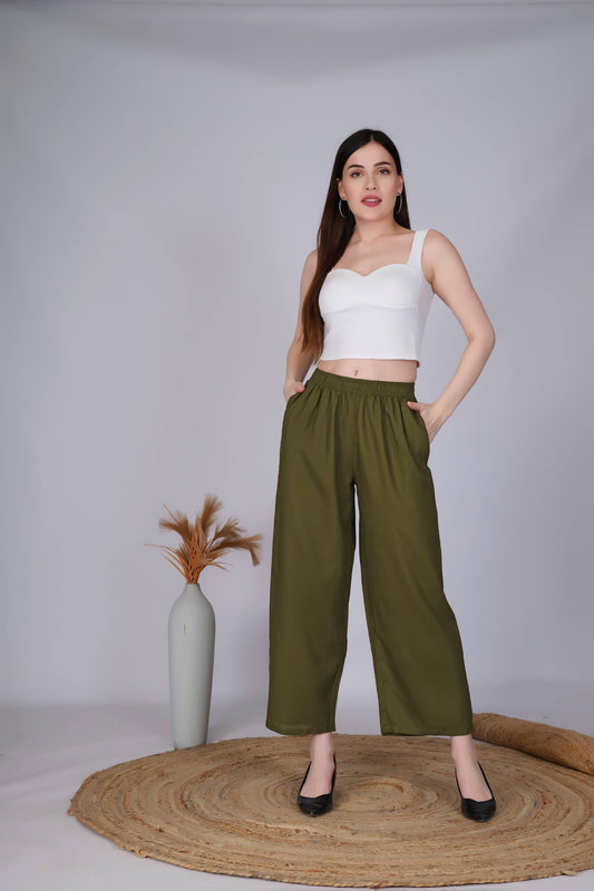 Mehndi Green Straight Palazzo Pants