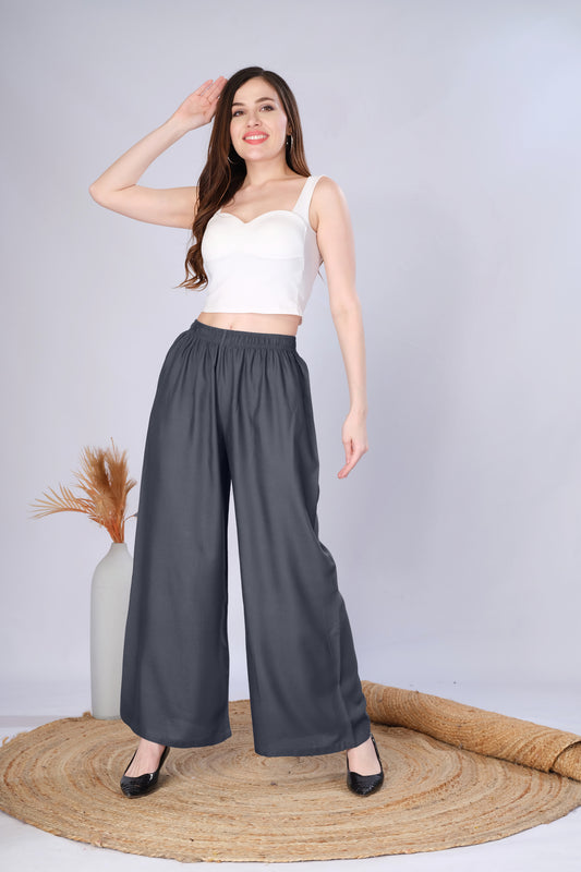 Flared Dark Grey Palazzo Pants With Pocket