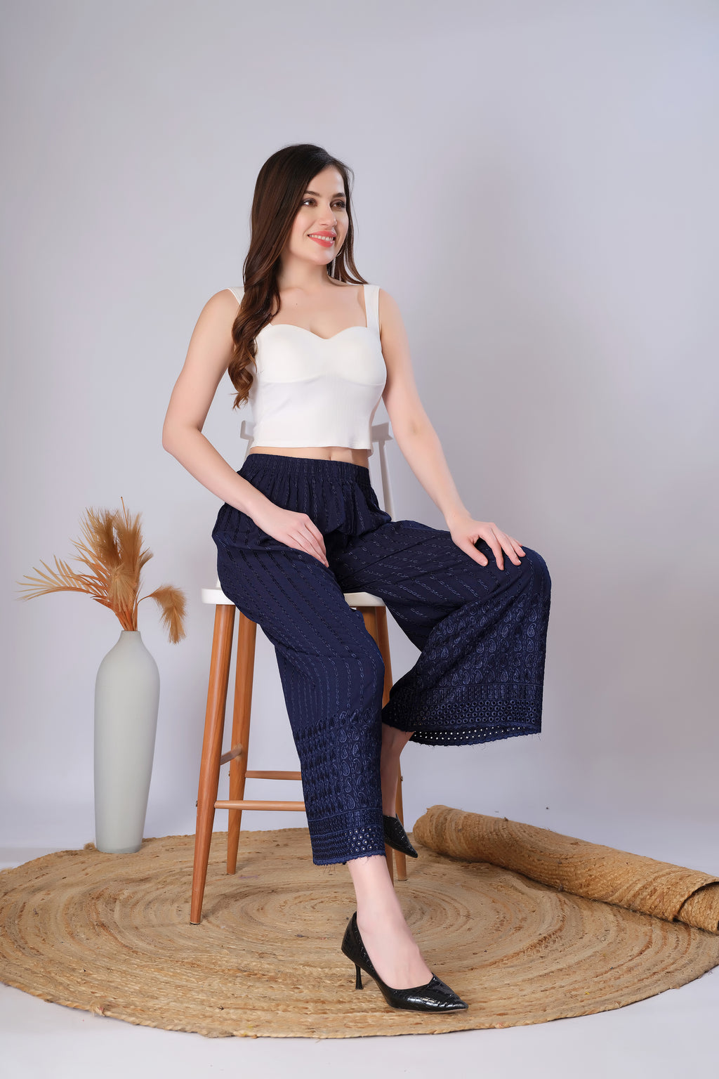 Navy Blue (Embroidered) Palazzo Pant