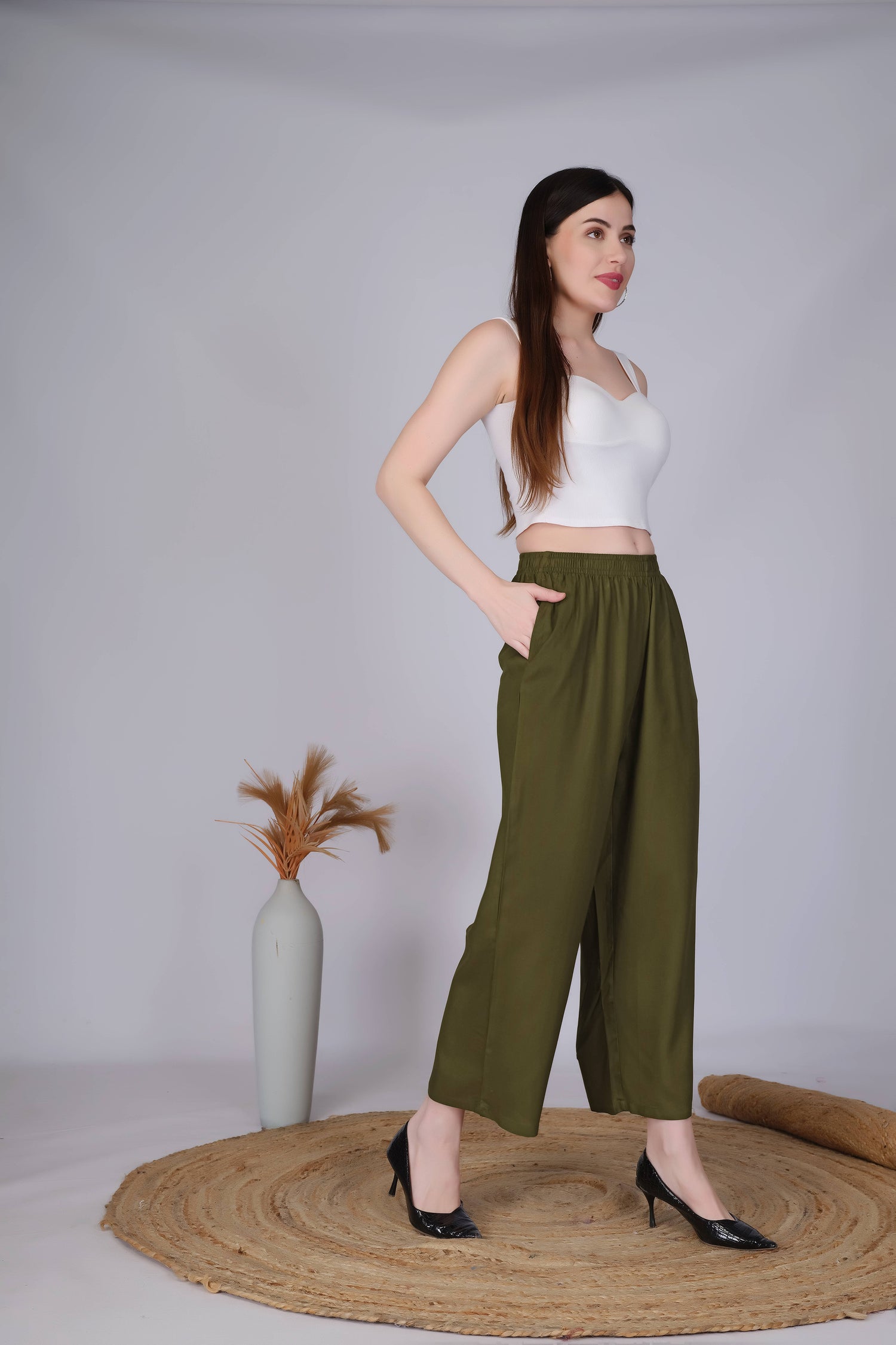 Mehndi Green Straight Palazzo Pants