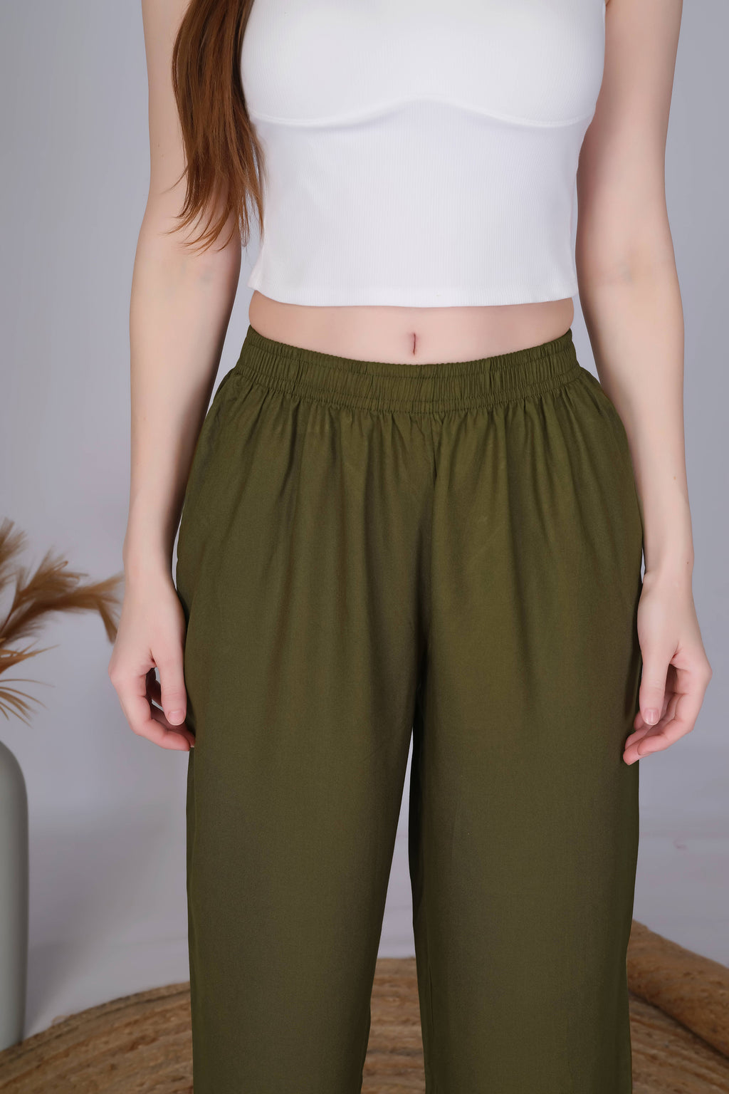 Mehndi Green Straight Palazzo Pants