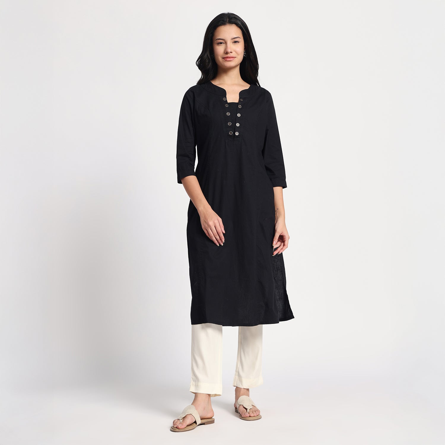 Slim Fit Mid-Rise Cream Narrow Pant