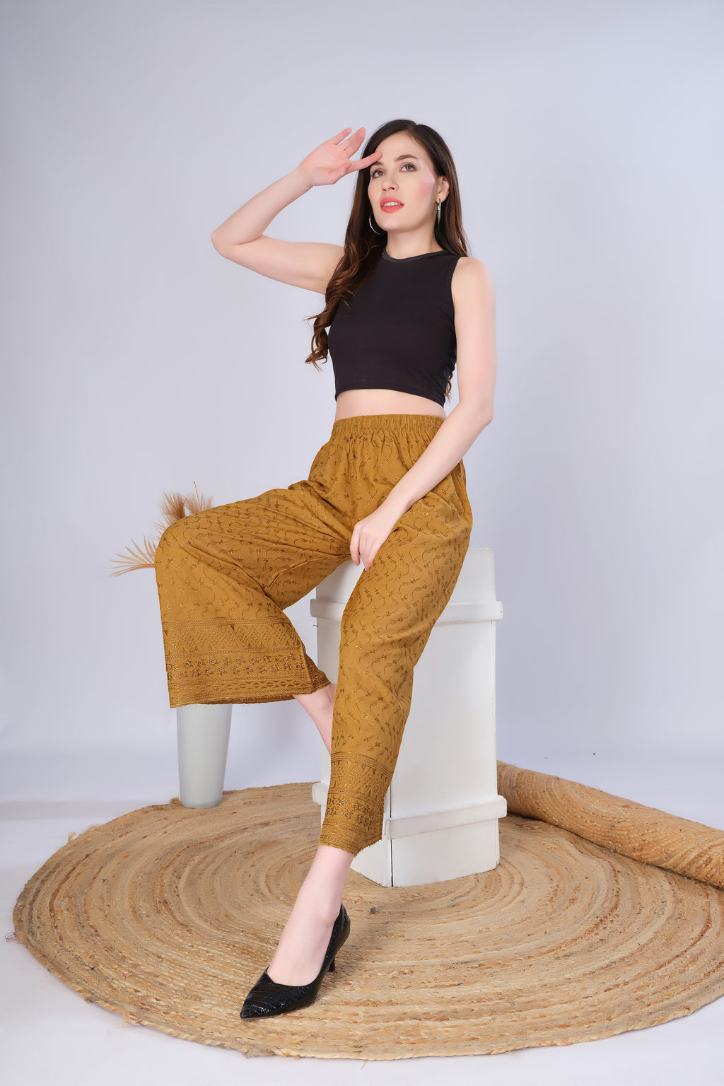 Gold (Embroidered) Palazzo Pant