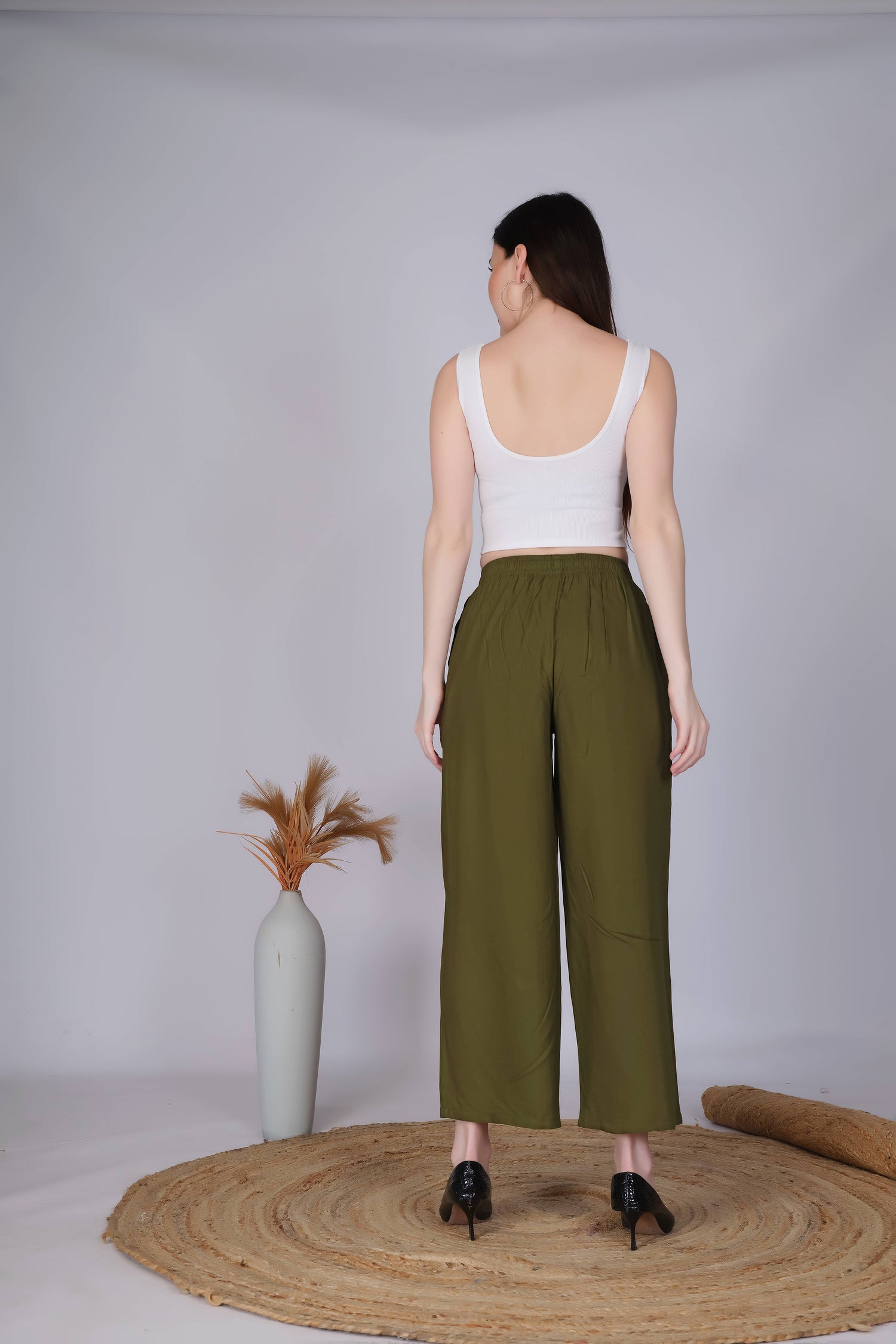 Mehndi Green Straight Palazzo Pants