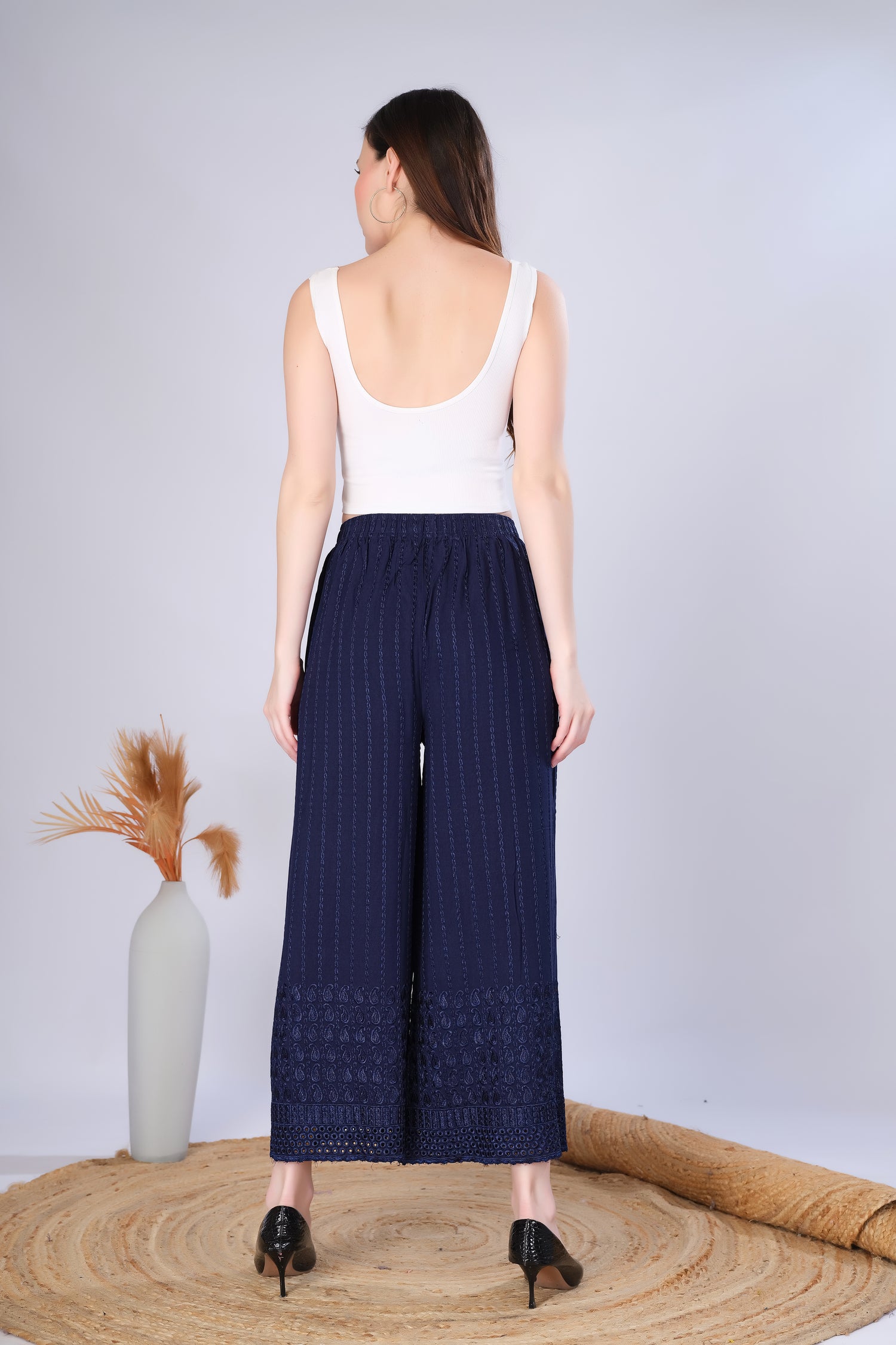 Navy Blue (Embroidered) Palazzo Pant