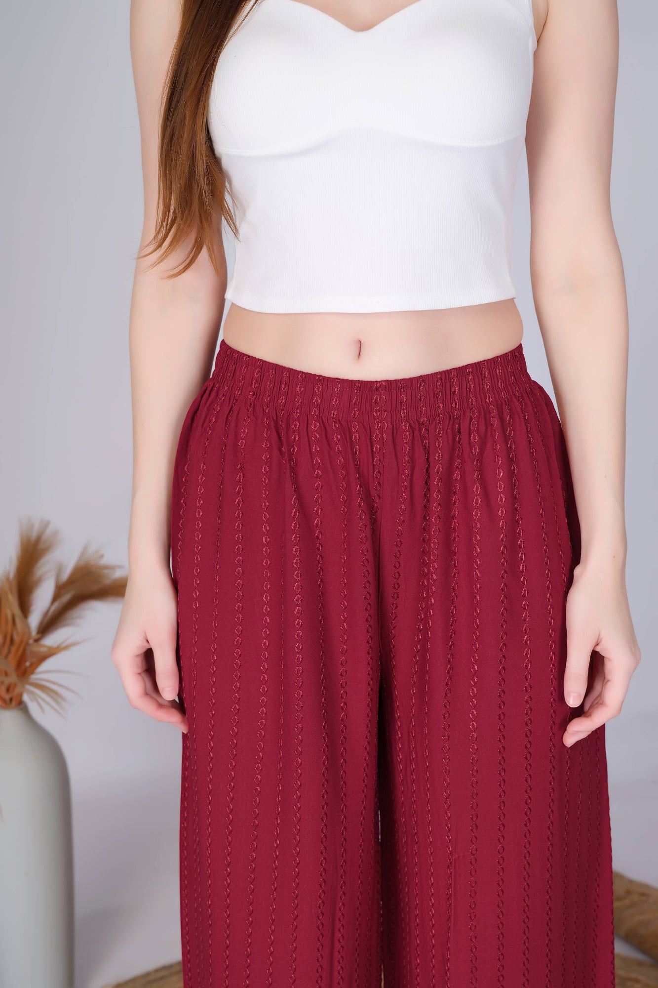Maroon (Embroidered) Palazzo Pant