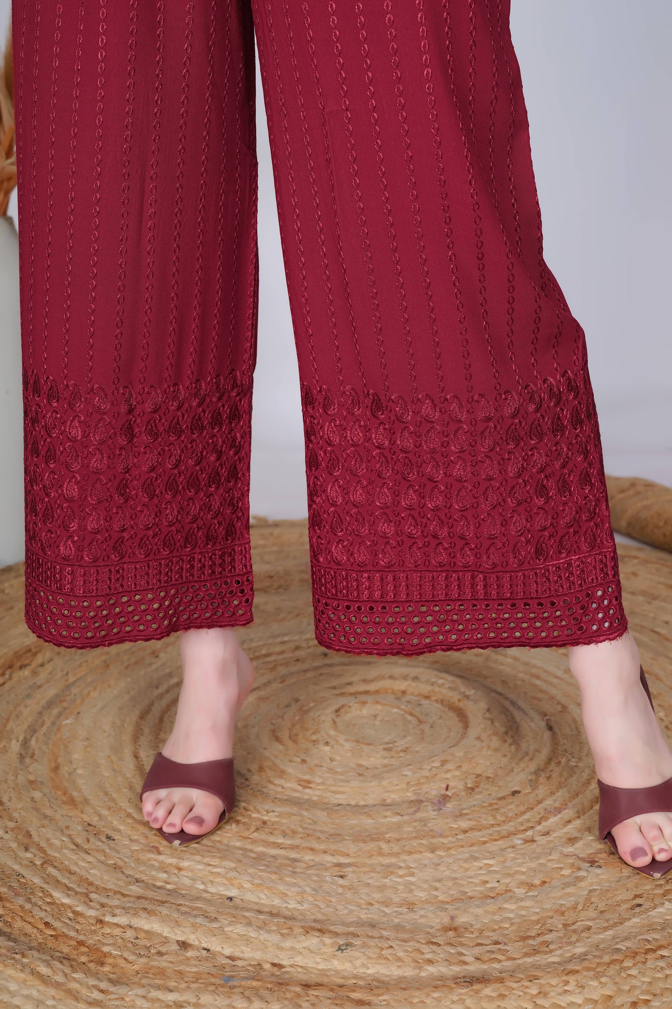 Maroon (Embroidered) Palazzo Pant