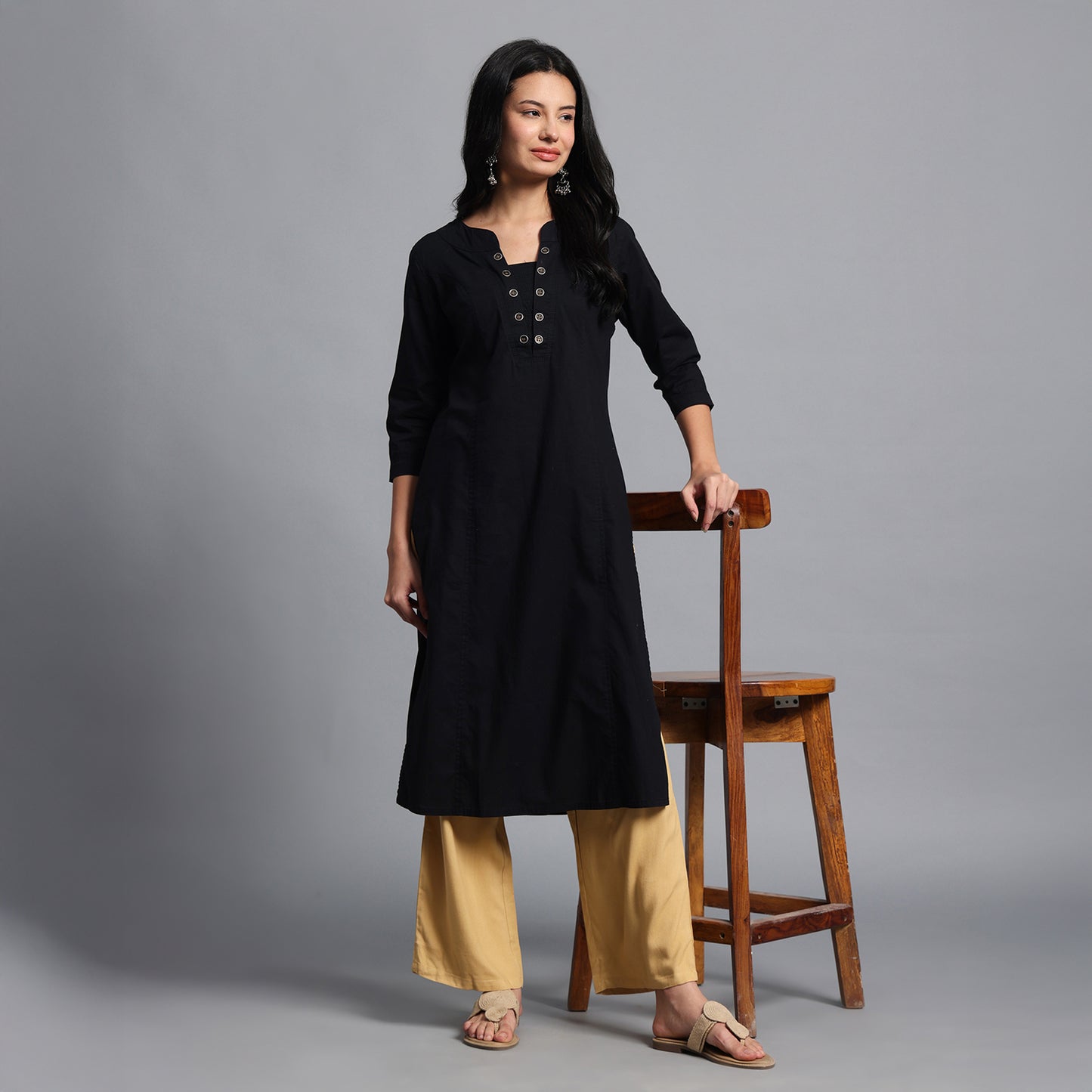 Dark Beige Straight Palazzo Pants