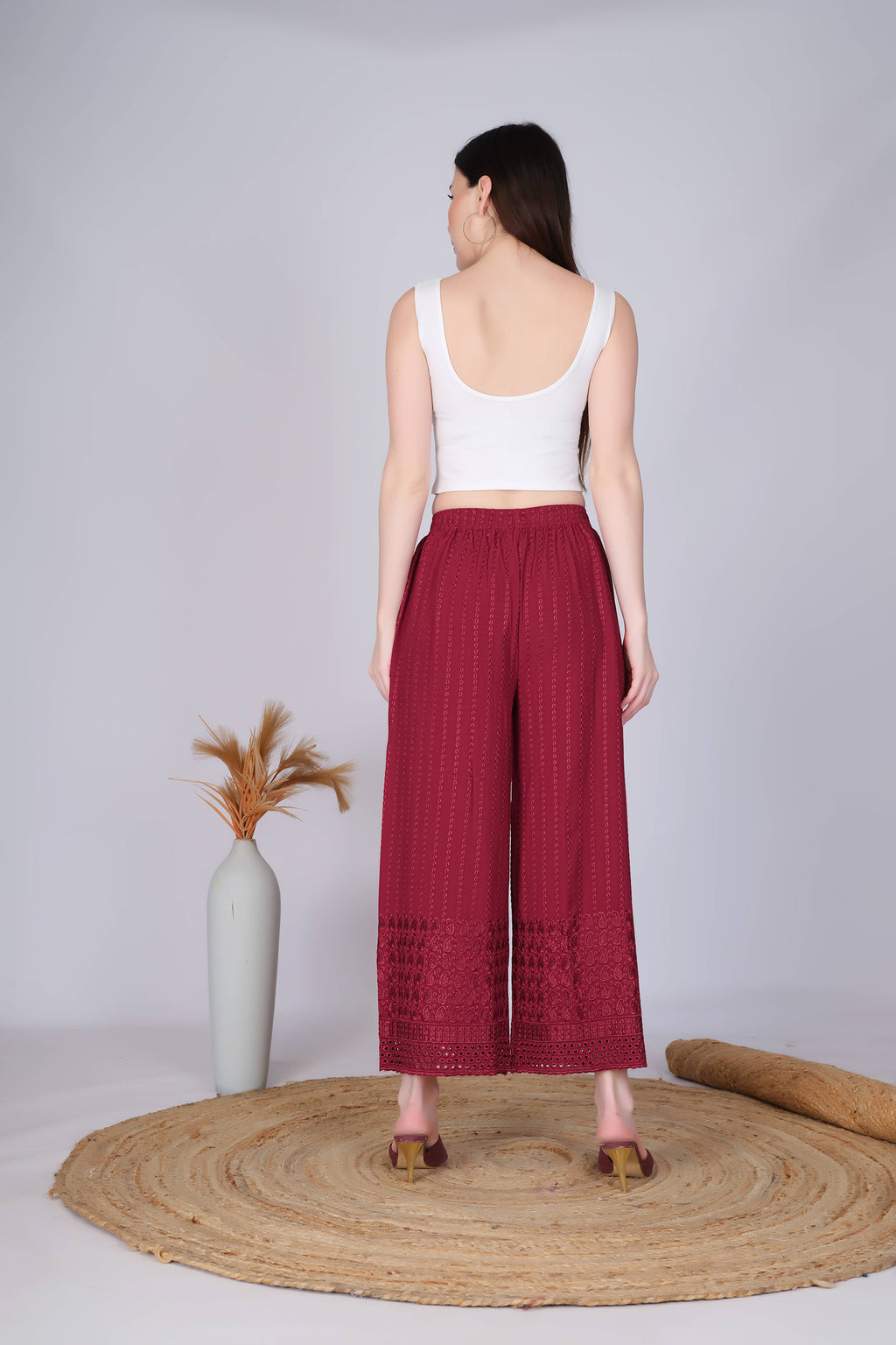 Maroon (Embroidered) Palazzo Pant