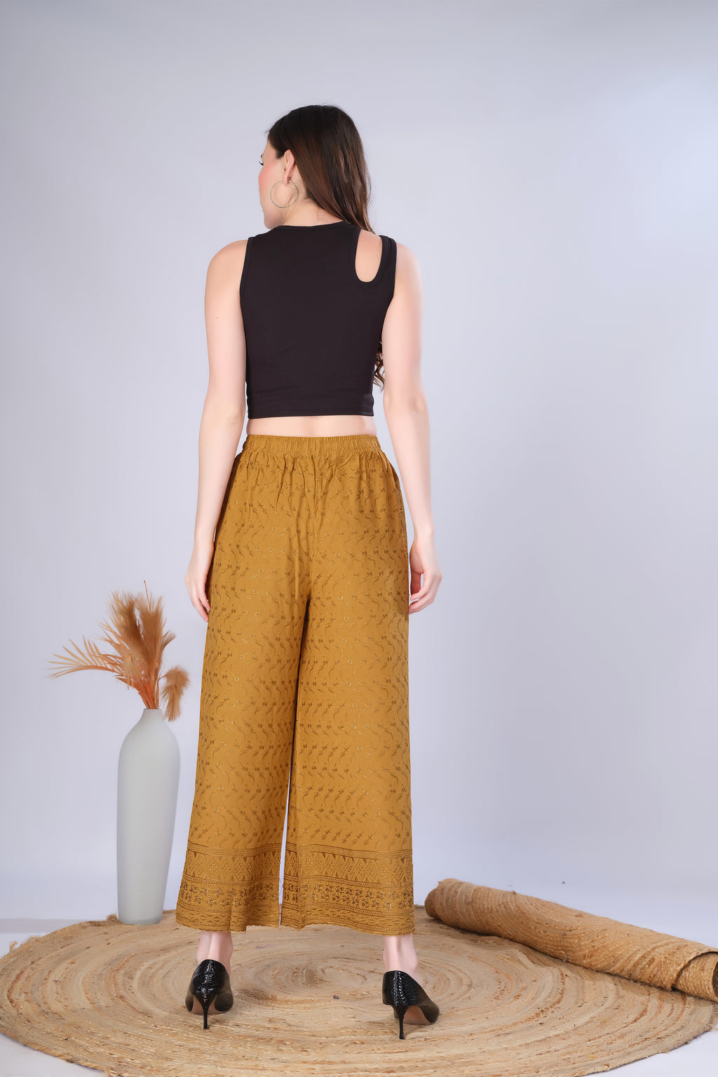 Gold (Embroidered) Palazzo Pant