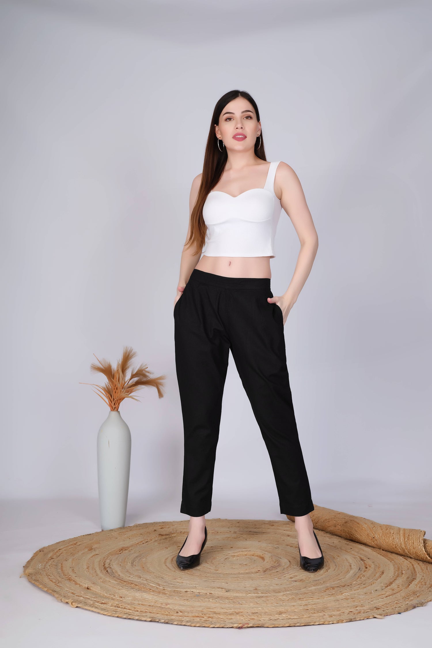 Black Slim Fit Cotton Pants