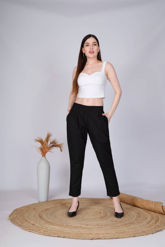 Black Slim Fit Cotton Pants