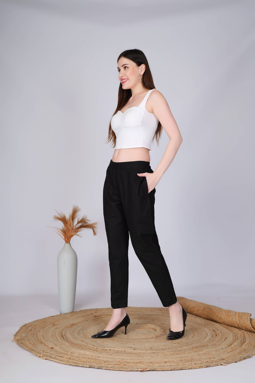 Black Slim Fit Cotton Pants