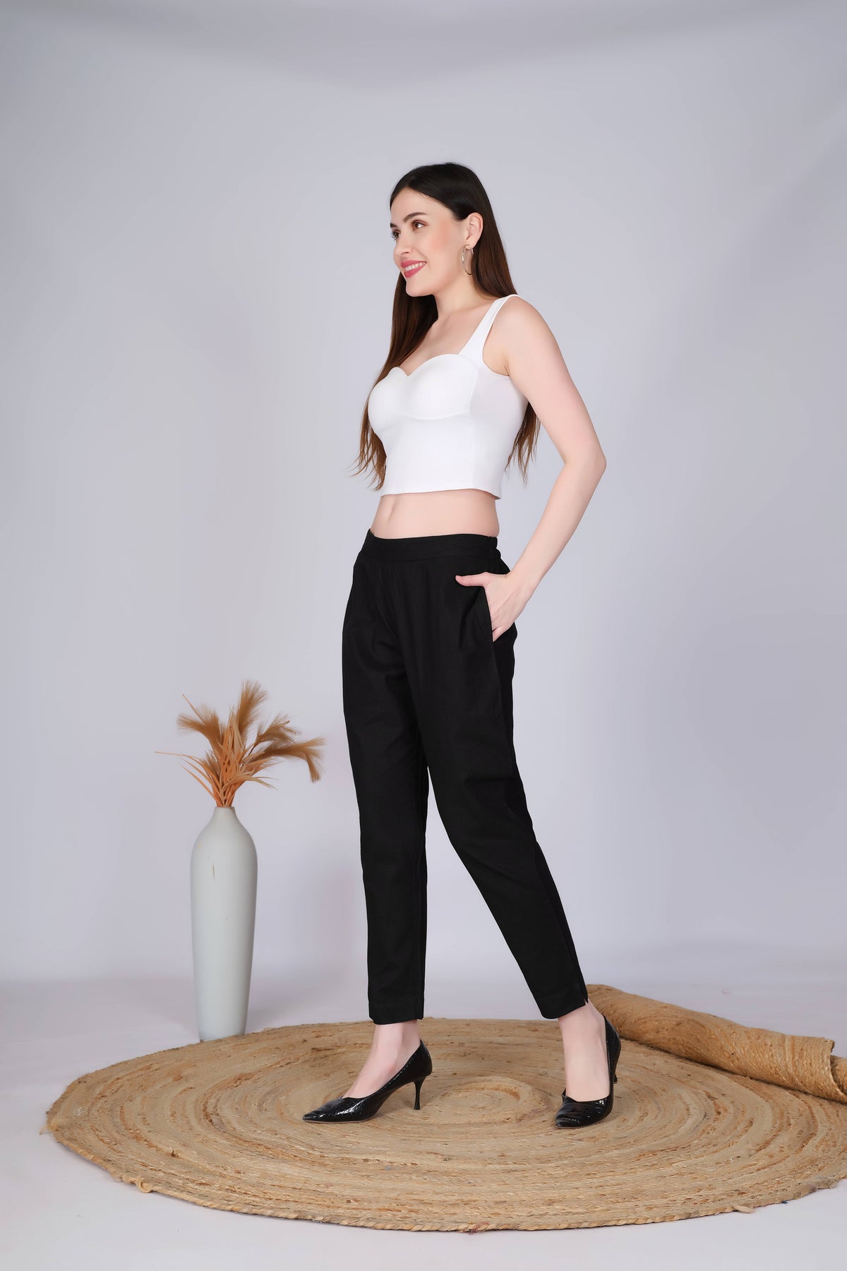Black Slim Fit Cotton Pants