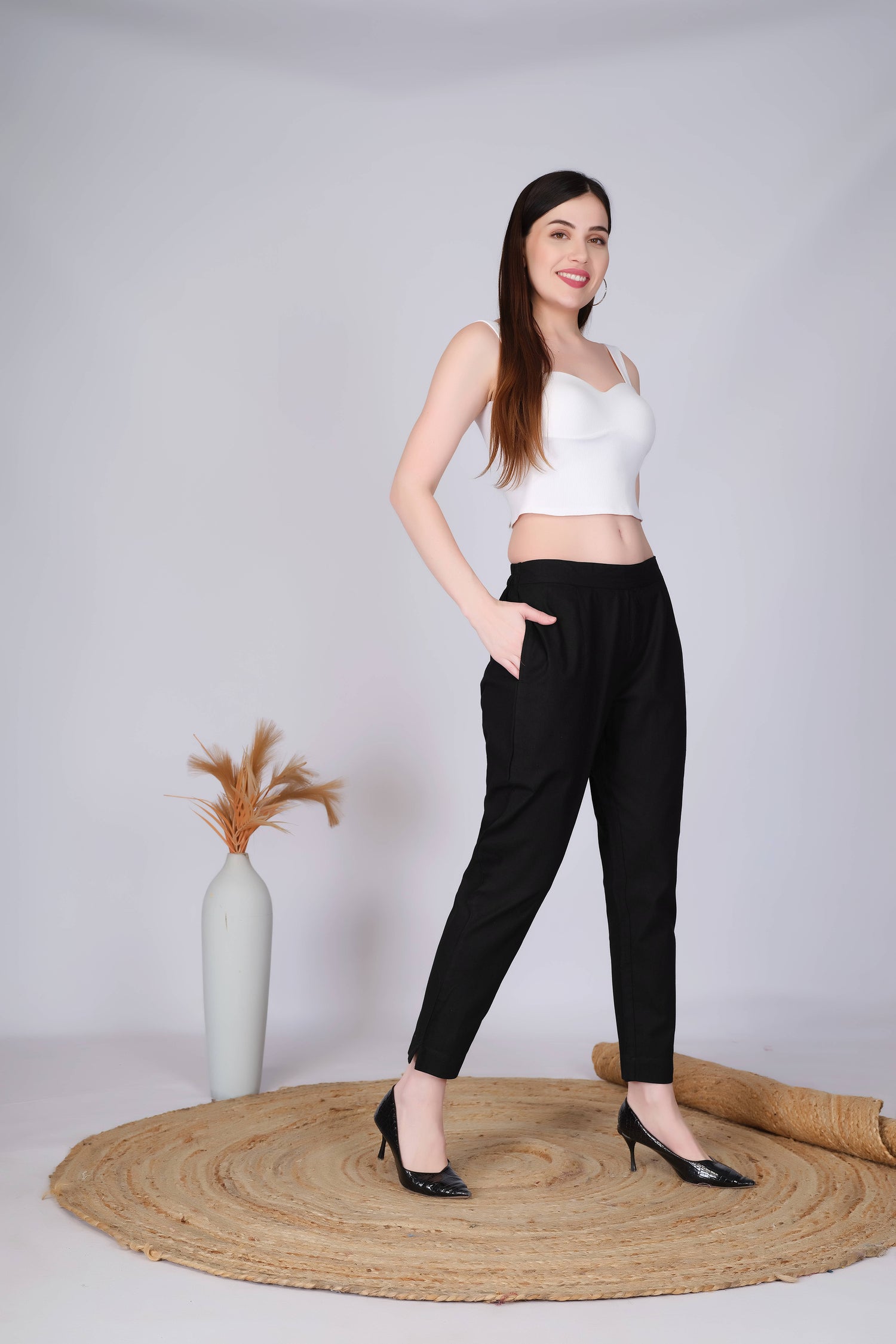 Black Slim Fit Cotton Pants