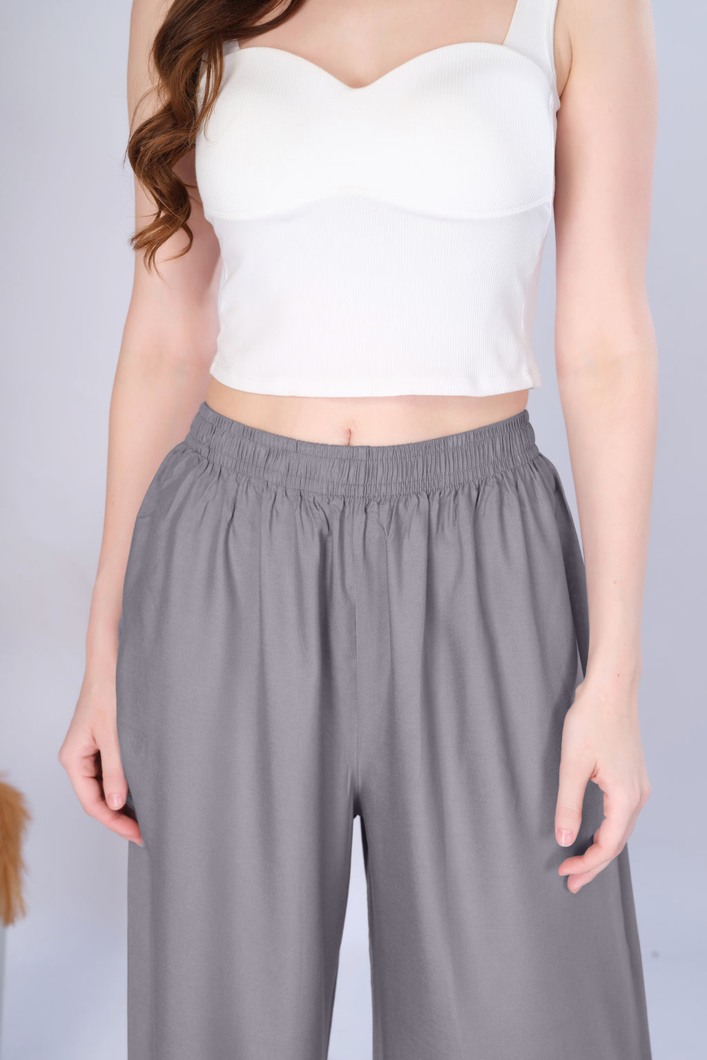 Flared Grey Palazzo Pants With Pocket