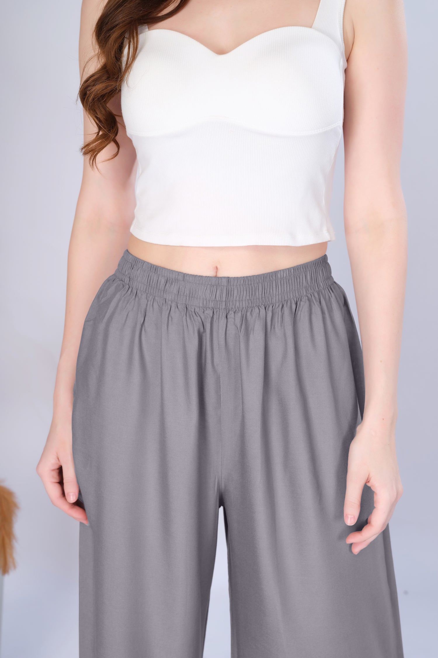 Flared Grey Palazzo Pants With Pocket
