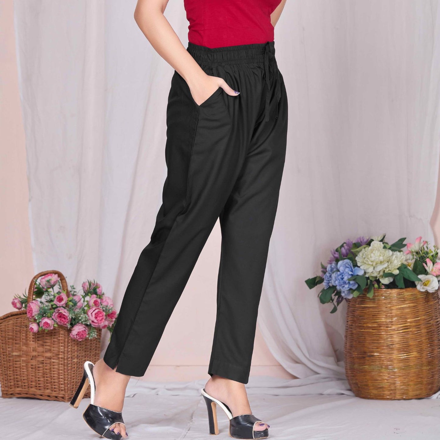 Plus Size Slim Fit Mid-Rise Black Narrow Pant