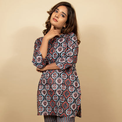 Black Ajrakh Print Top Set