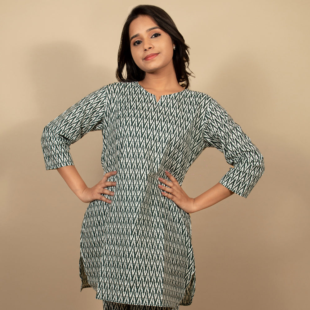 Bottle Green Ikat Print Top Set