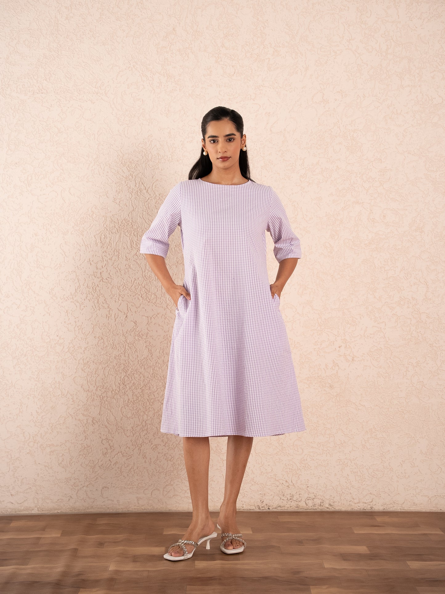 Lavender checks Midi Dress