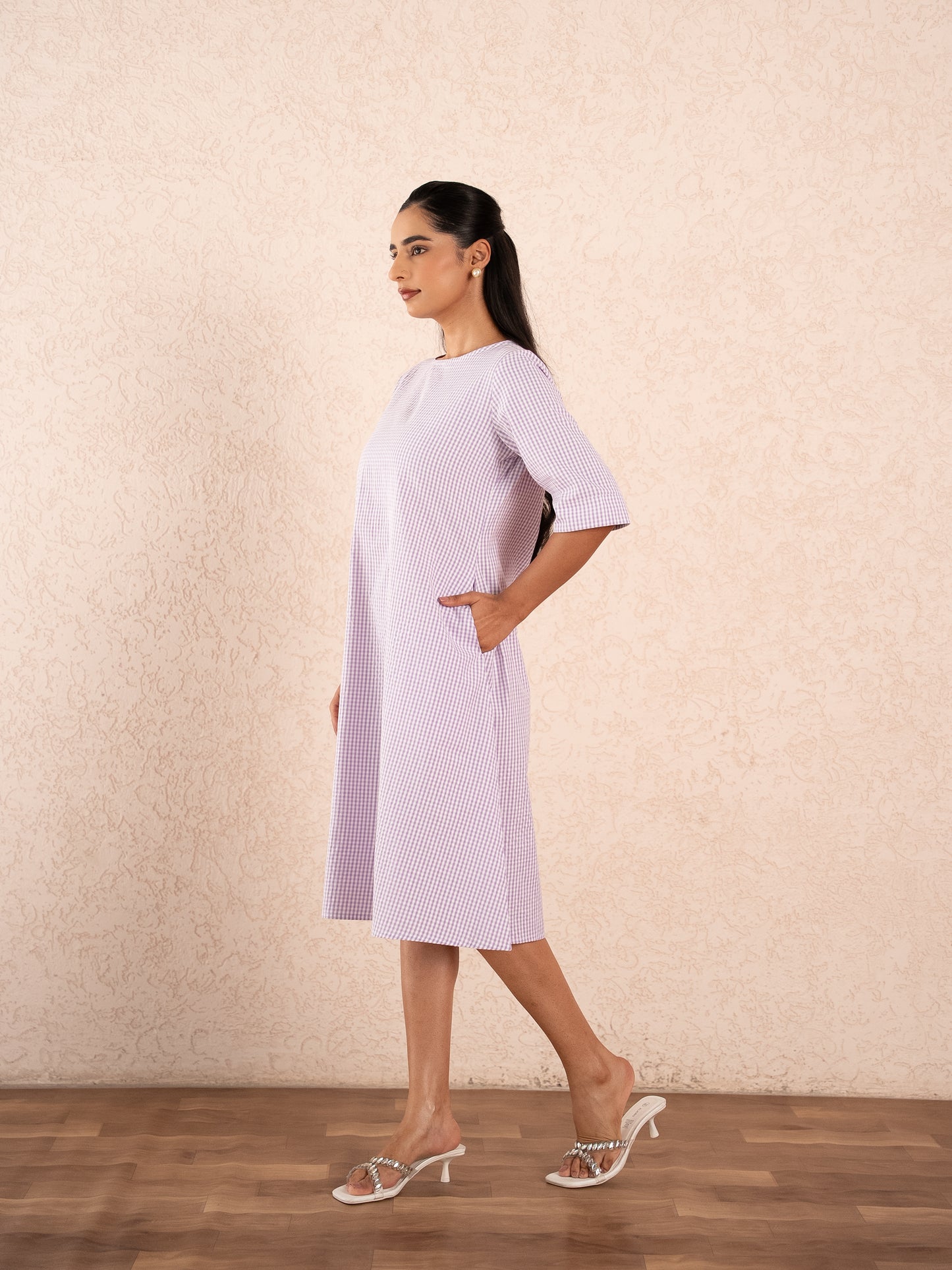 Lavender checks Midi Dress