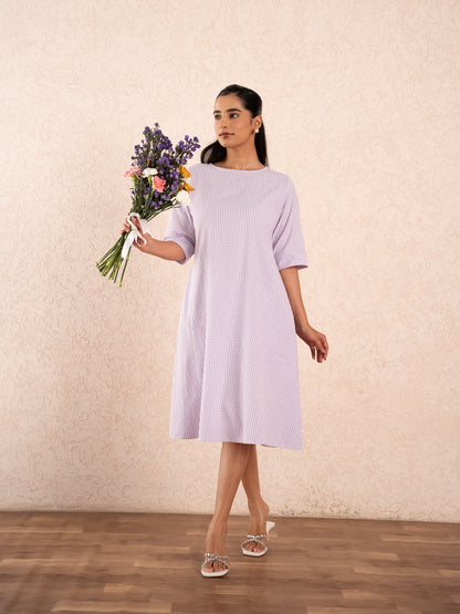 Lavender checks Midi Dress