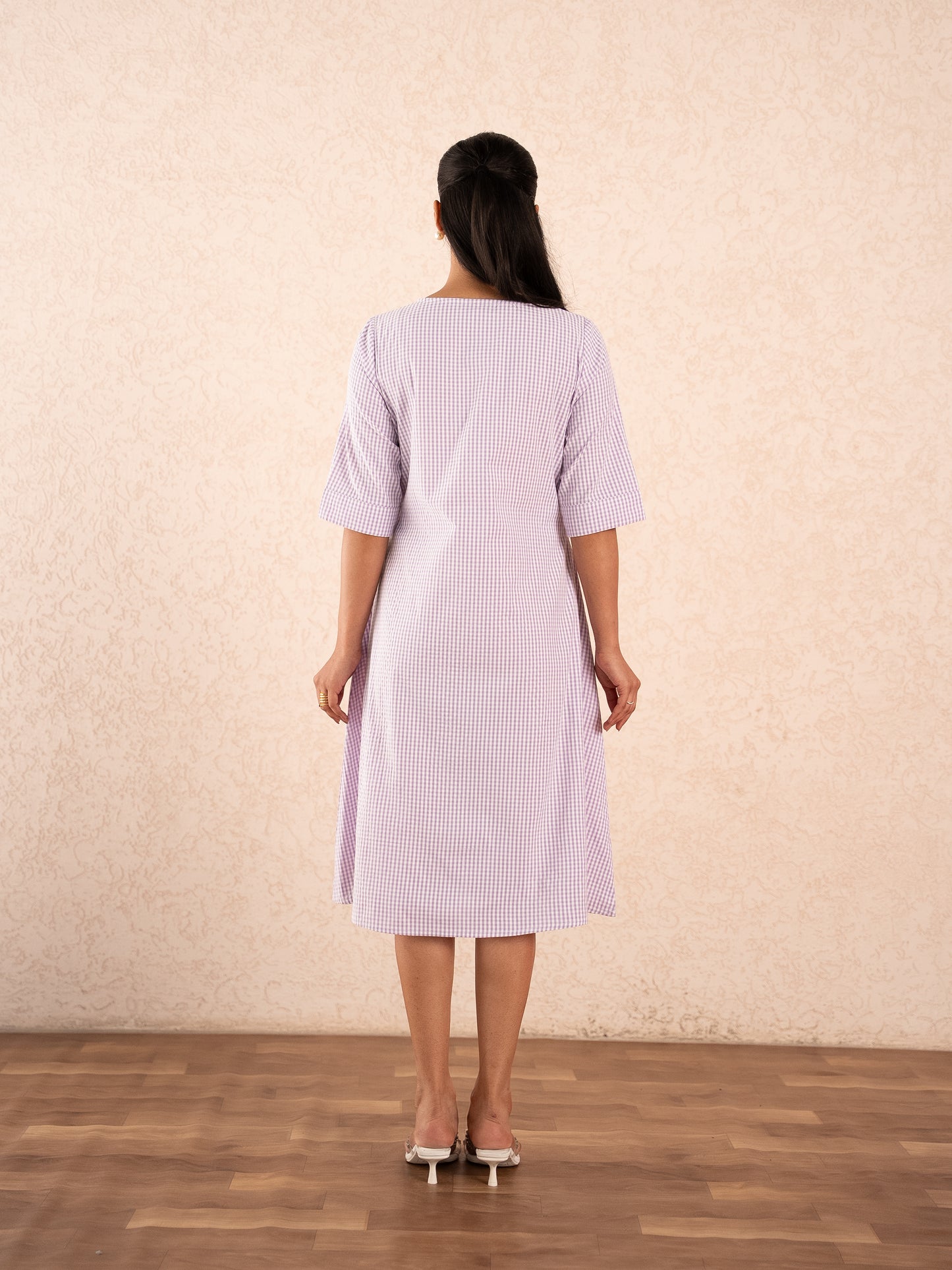 Lavender checks Midi Dress