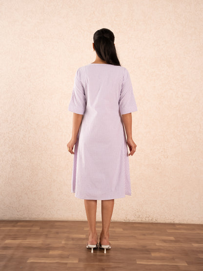 Lavender checks Midi Dress